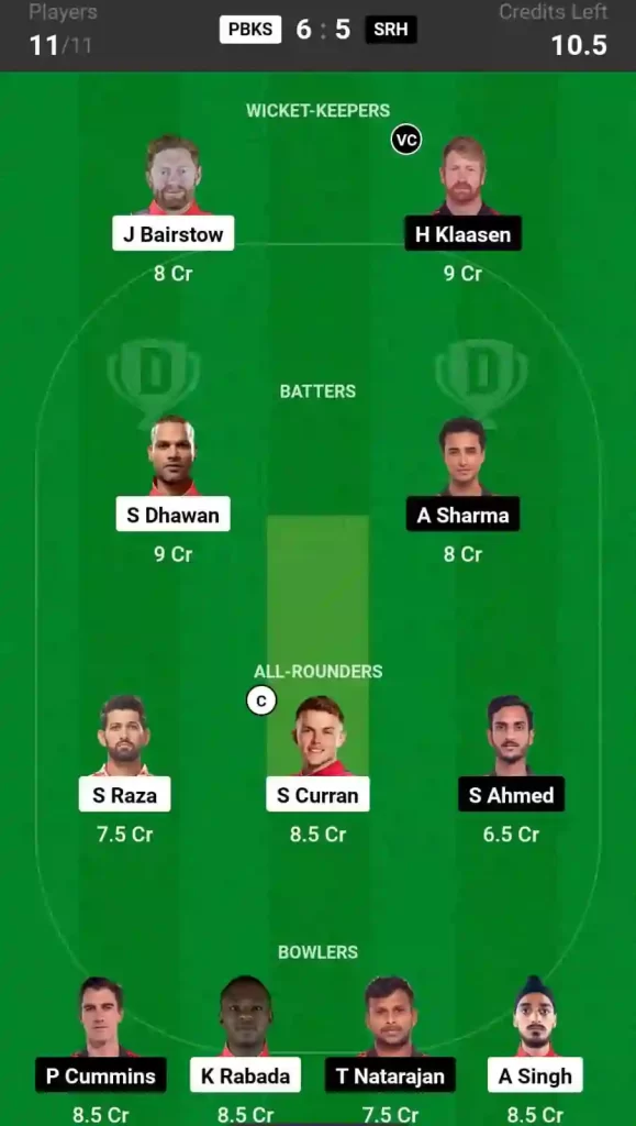 IPL 2024, 23rd Match: PBKS vs SRH Dream11 Grand League (GL) Prediction, Trump Pick, Must Have Pick C & VC [9th Apr 2024]