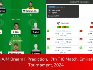 ABD vs AJM Dream11 Prediction, Dream11 Team, Pitch Report & Player Stats, 17th T10 Match, Emirates D10 Tournament, 2024