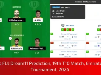 ABD vs FUJ Dream11 Prediction, Dream11 Team, Pitch Report & Player Stats, 19th T10 Match, Emirates D10 Tournament, 2024
