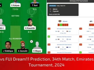 AJM vs FUJ Dream11 Prediction, 34th Match, Emirates D10 Tournament, 2024