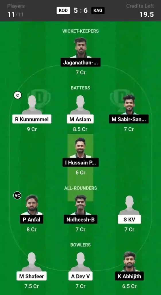 KOD vs KAG Dream11 Prediction & Player Stats, 6th Match, Kerala T20 Trophy, 2024