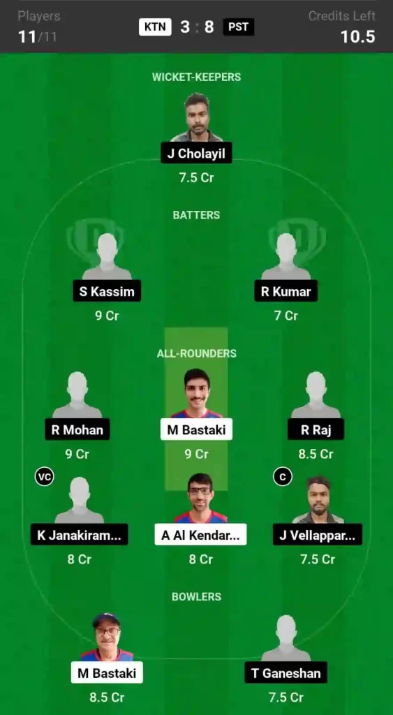 KTN vs PST Dream11 Prediction, Player Stats, 13th Match, Kuwait T20 Challengers Cup 2024