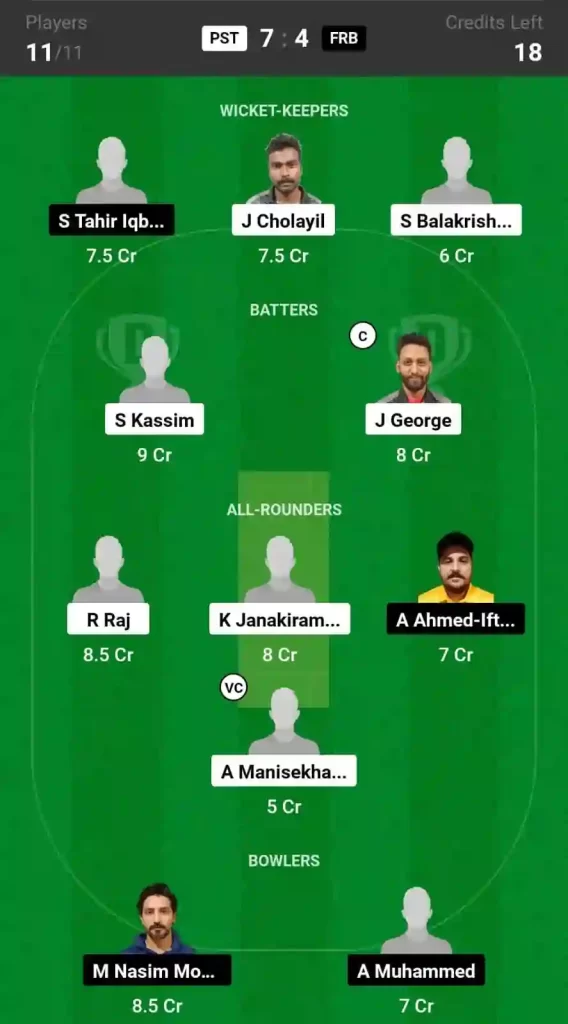 PST vs FRB Dream11 Prediction, Player Stats, 22nd Match, Kuwait T20 Challengers Cup 2024