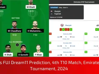 SHA vs FUJ Dream11 Prediction, Dream11 Team, Pitch Report & Player Stats, 4th T10 Match, Emirates D10 Tournament, 2024