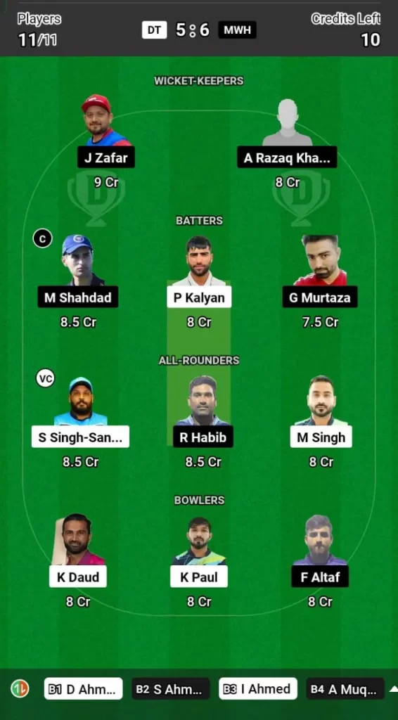 DT vs MWH Dream11 Prediction, Pitch Report, and Player Stats
