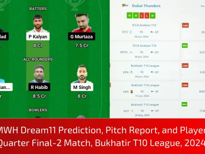 DT vs MWH Dream11 Prediction, Pitch Report, and Player Stats, Quarter Final-2 Match, Bukhatir T10 League, 2024