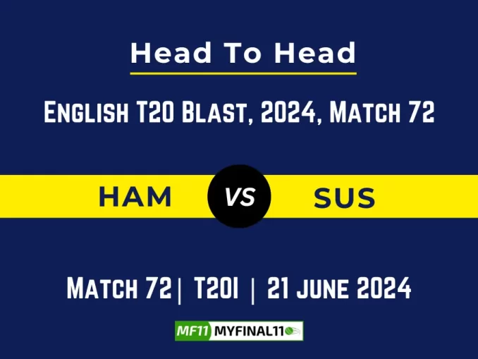 HAM vs SUS Player Battle, Head to Head Team Stats, Team Record - English T20 Blast