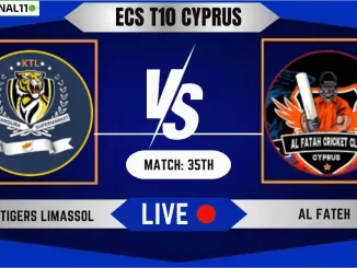 KTL vs AFT Live Score, ECS T10 Cyprus, 2024, Kipro Tigers Limassol vs Al Fateh Live Cricket Score & Commentary - 35th Match