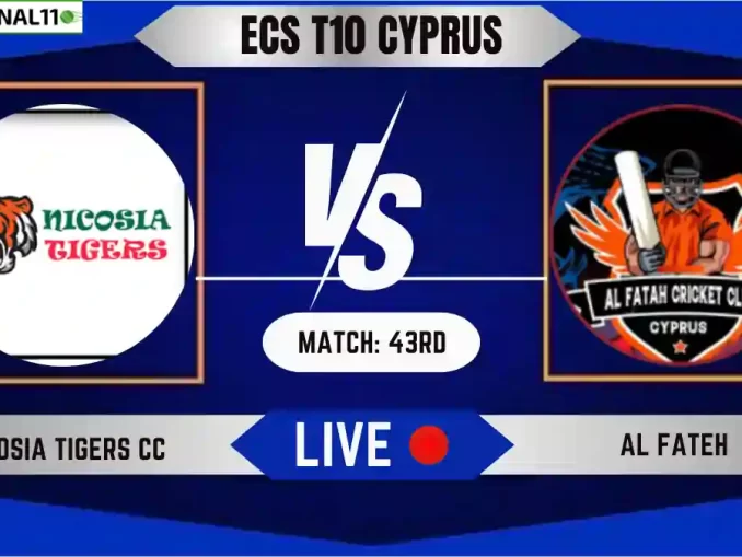 NCT vs AFT Live Score, ECS T10 Cyprus, 2024, Nicosia Tigers CC vs Al Fateh Live Cricket Score & Commentary - 43rd Match