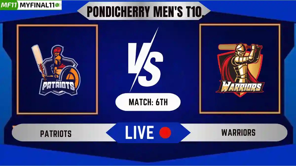 PAT vs WAR Live Score, Pondicherry Men's T10, 2024, 6th Match, Patriots vs Warriors Live Cricket Score & Commentary [14 June 2024]