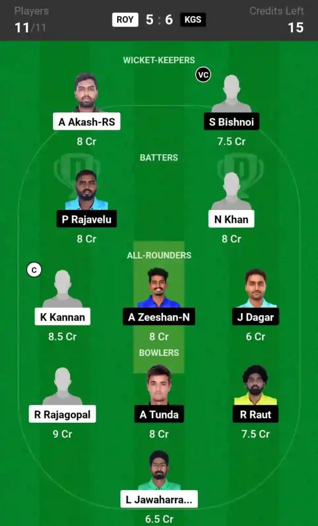 ROY vs KGS Dream11 Prediction, Pitch Report, and Player Stats, 4th Match, Pondicherry T10 Men, 2024