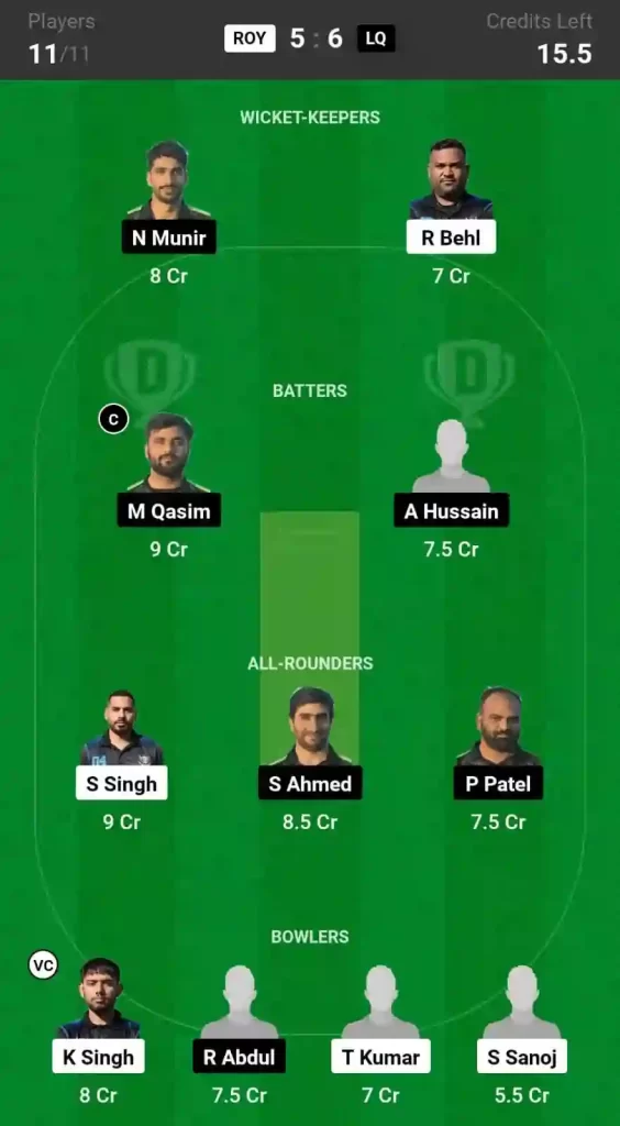 ROY vs LQ Dream11 Prediction, Pitch Report, and Player Stats, 17th Match, ECS T10 Cyprus, 2024