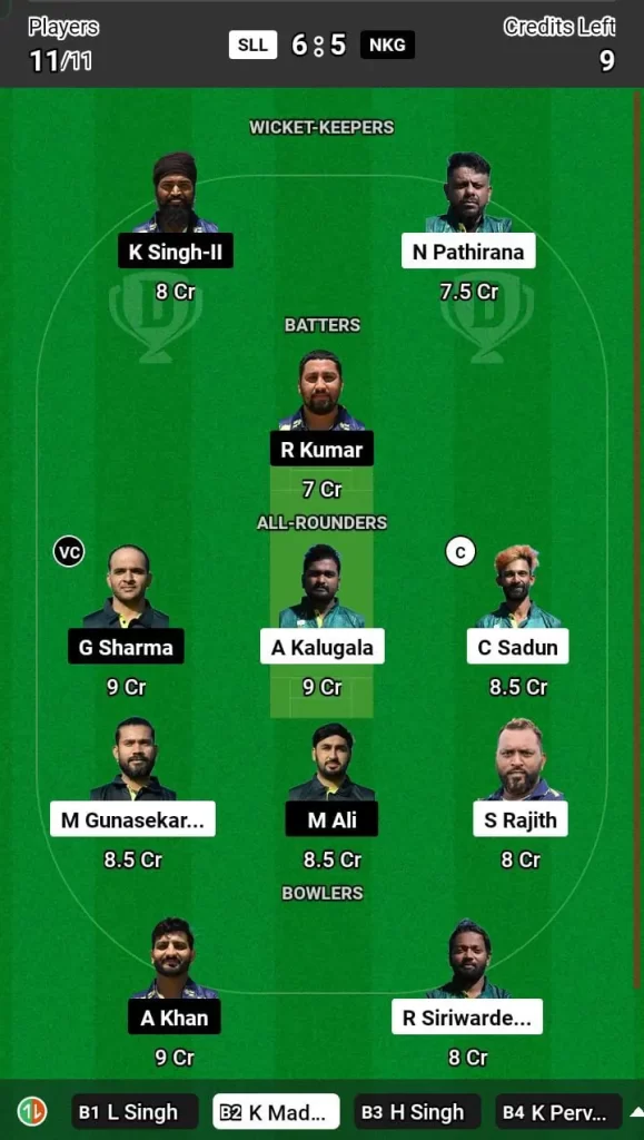 SLL vs NKG Dream11 Team Prediction Today Match