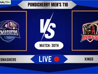 SMA vs KGS Live Score, Pondicherry Men's T10, 2024, 30th Match, Smashers vs Kings Live Cricket Score & Commentary [22nd June 2024]