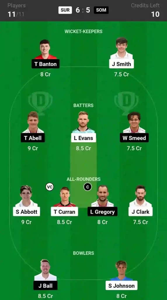 SUR vs SOM Dream11 Prediction, Pitch Report, and Player Stats, 20th Match, English T20 Blast, 2024