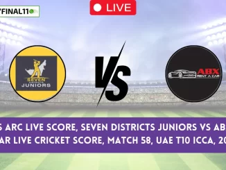 SVDJ vs ARC Live Score, Seven Districts Juniors vs ABX Rent a Car Live Cricket Score, Match 58, UAE T10 ICCA, 2024