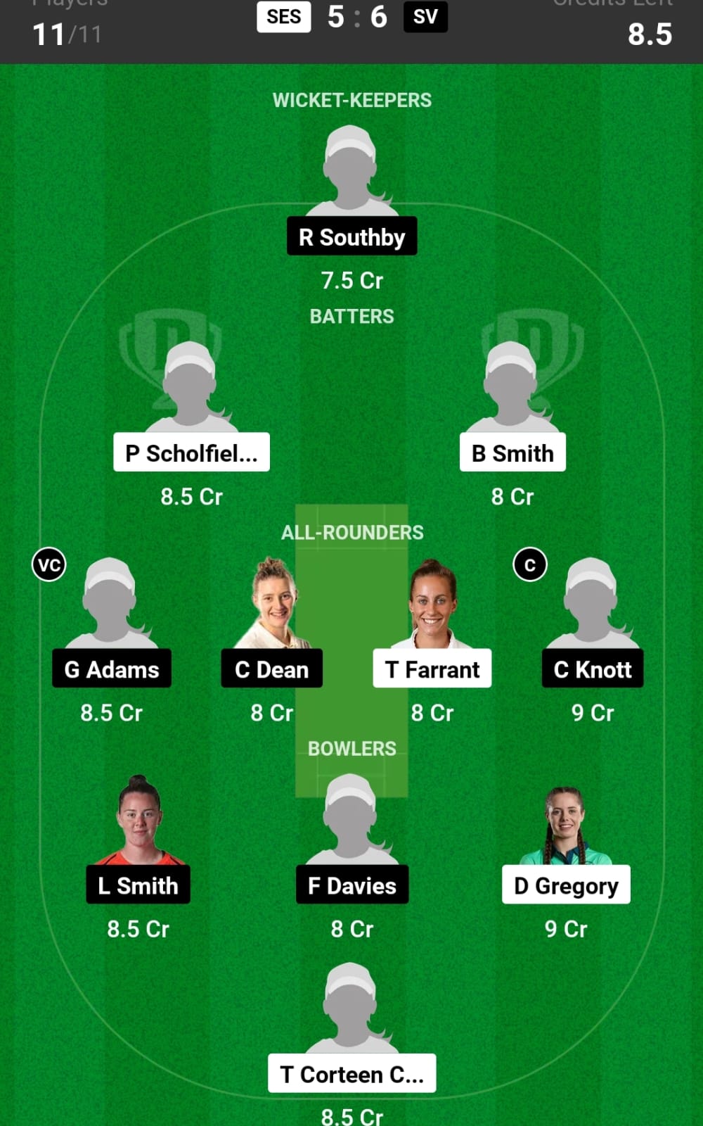 SES vs SV Dream11 Prediction Today Match - Small League & Grand League Dream11 team