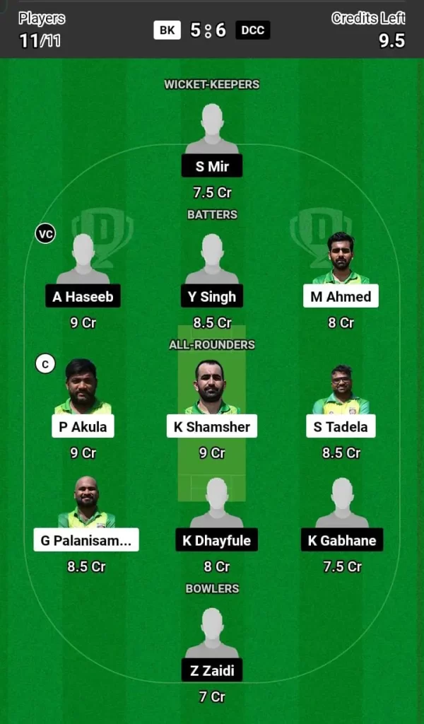 KB vs DCC Dream11 Team Prediction Today Match