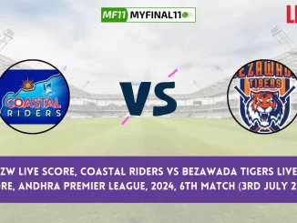 CSR vs BZW Live Score, Scorecard, Andhra Premier League Live 6th Match, Coastal Riders vs Bezawada Tigers Live Cricket Score 2024