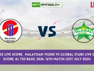 MT vs GS Live Score, Scorecard, Malaysian Tigers vs Global Stars - Match 16, KL T20 Bash, 2024