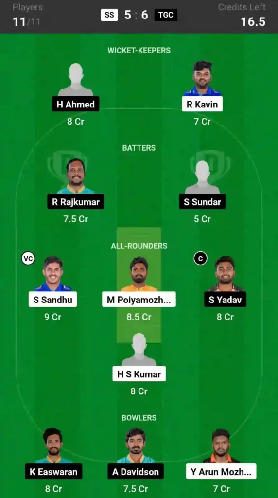 SS vs TGC Dream11 Prediction Today 12th Match, Pitch Report, and Player Stats, Shriram Capital TNPL T20, 2024