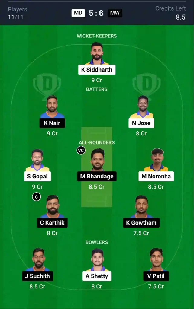 MD vs MW Dream11 Prediction Today: KSCA Maharaja T20 Trophy 2024