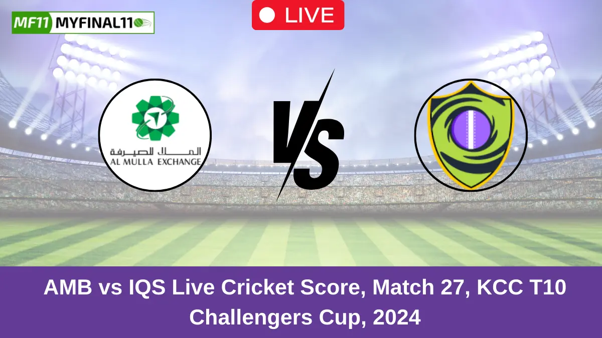 AMB vs IQS Live Cricket Score, Match 27, KCC T10 Challengers Cup, 2024