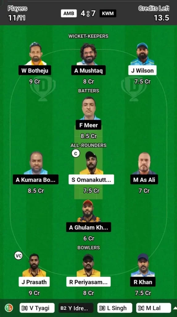 AMB vs KUM Dream11 Team Prediction Today Match