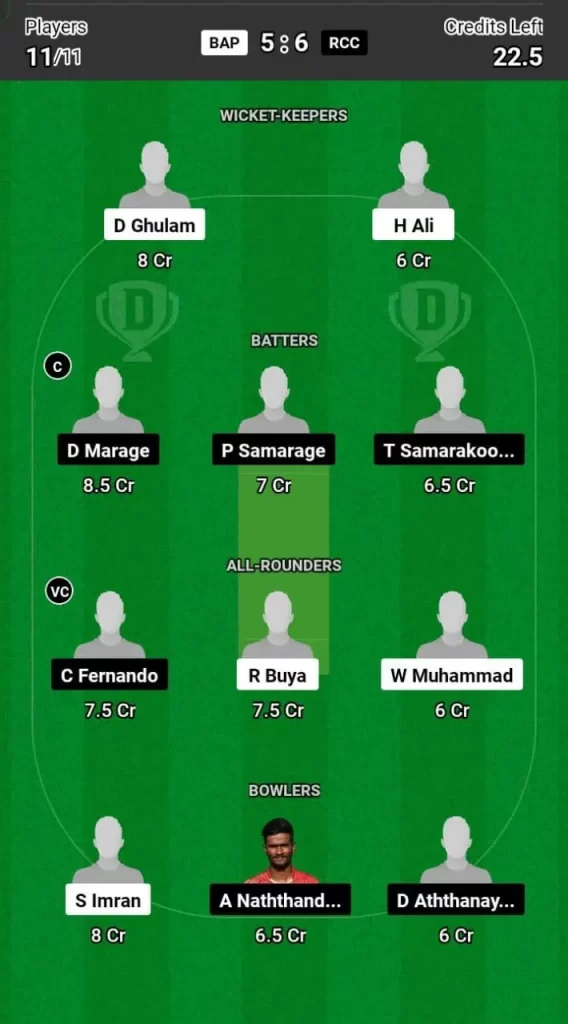 BAP vs RCC Dream11 Team Prediction Today Match