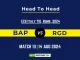 BAP vs RGD Player Battle, Head to Head Team Stats, Player Record