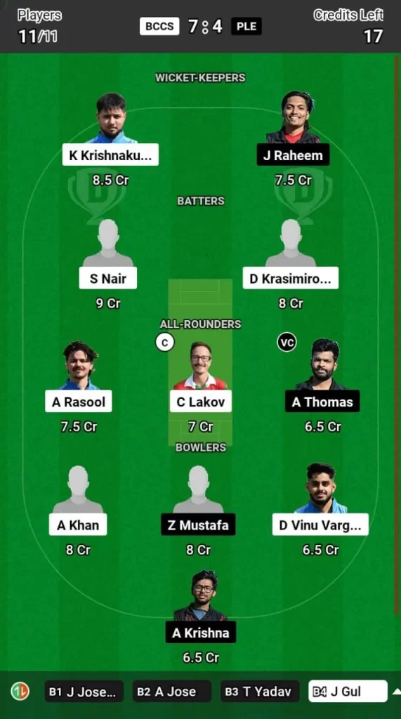 BCCS vs PLE Dream11 Team Prediction Today Match