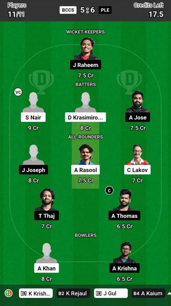 BCCS vs PLE Dream11 Team Prediction Today Match