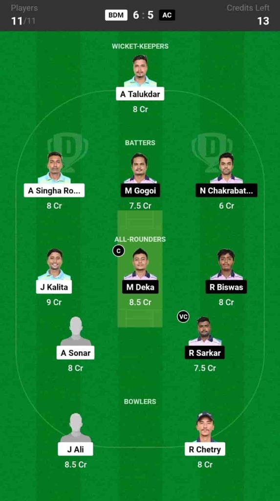 BDM vs AC Dream11 Prediction Match 27 Pitch Report, and Stats Assam Men's T20 2024