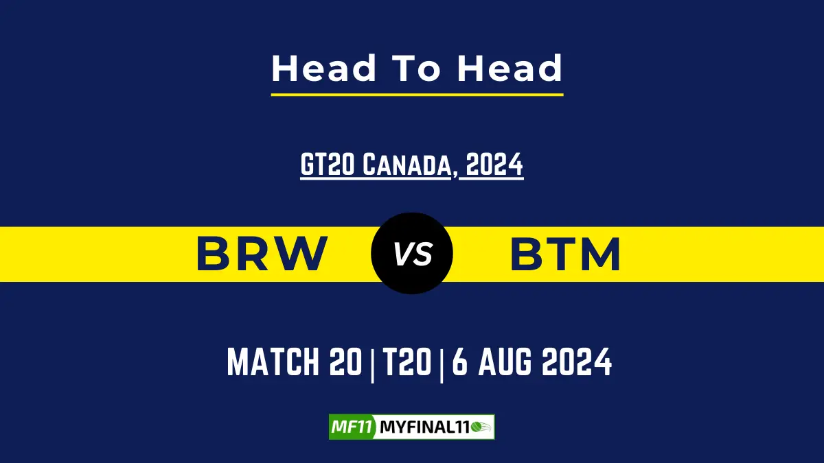 BRW vs BTM Player Battle, Head to Head Team Stats, Player Record - GT20 Canada, 2024