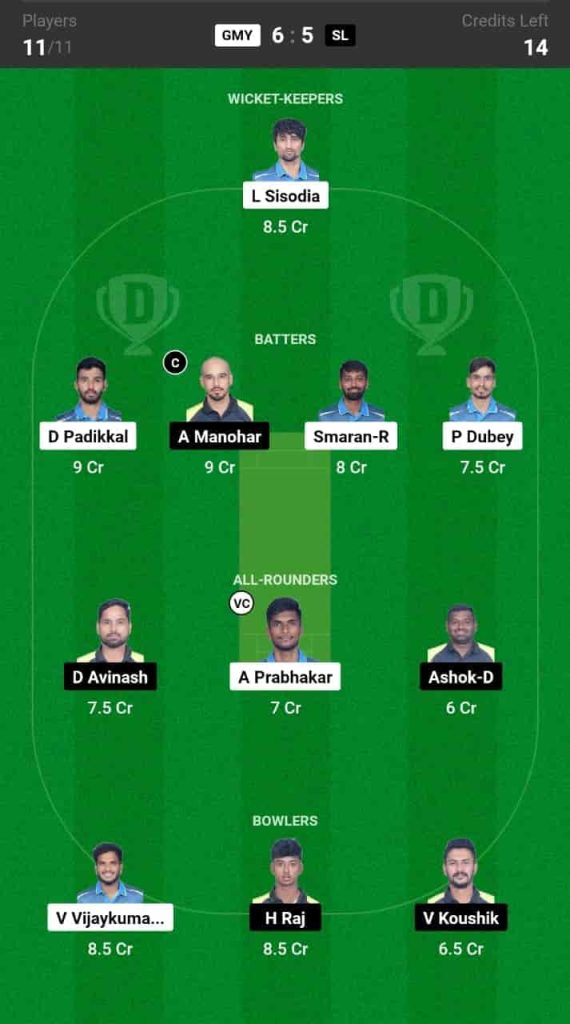 GMY vs SL Dream11 Prediction Match 25 Pitch Report, Shriram Capital KSCA Maharaja T20 Trophy 2024