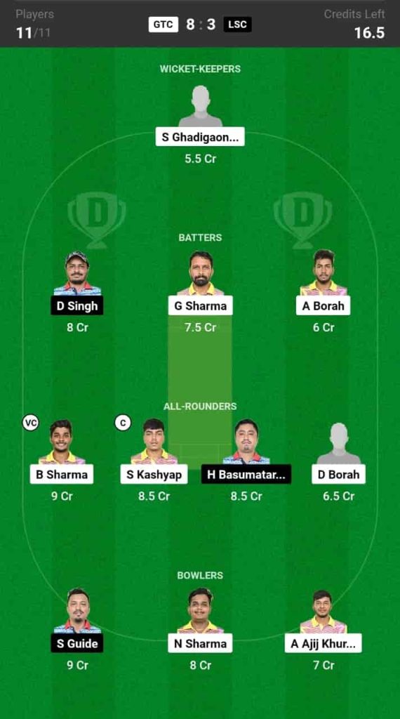 GTC vs LSC Dream11 Prediction Match 29 Pitch Report, and Stats Assam men's T20 2024