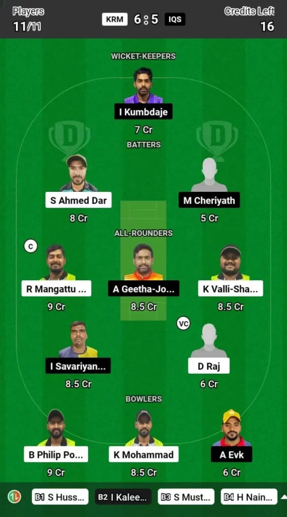 KRM vs IQS Dream11 Team Prediction Today Match