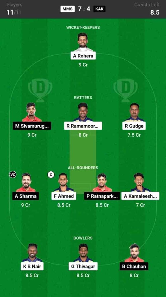 MMS vs KAK Dream11 Prediction Today Match 25 Pitch Report, and Player Stats Pondicherry Premier League 2024