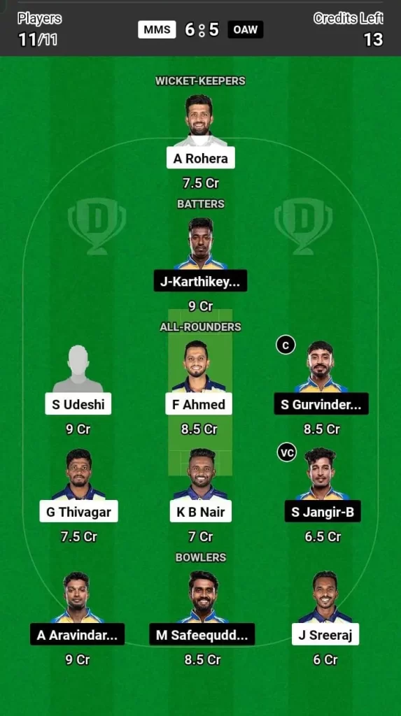 MMS vs OAW Dream11 Team Prediction Today Match