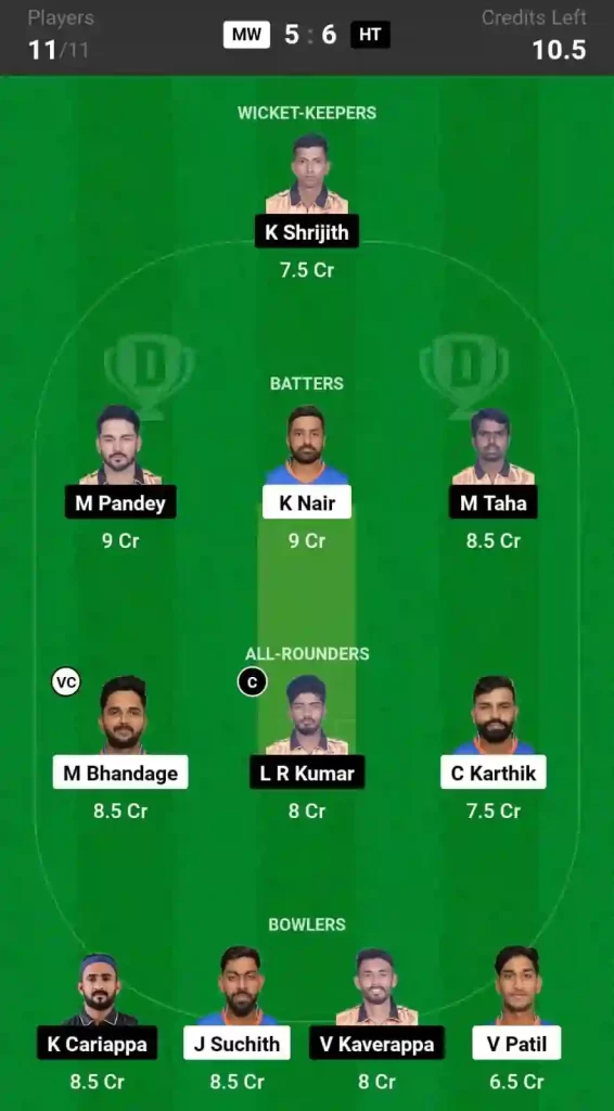 MW vs HT Dream11 Prediction Today: Match 14 Pitch Report & Stats - Maharaja T20 Trophy 2024