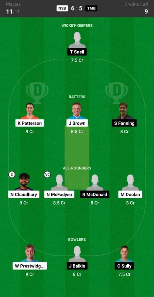 NSB vs TMB Dream11 Prediction Match 5 Australian T20 Max Men 2024