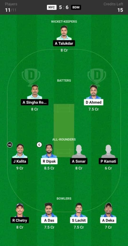 NYC vs BDM Dream11 Prediction Today Match 22 Pitch Report & Players Stats - Assam Men's T20 2024