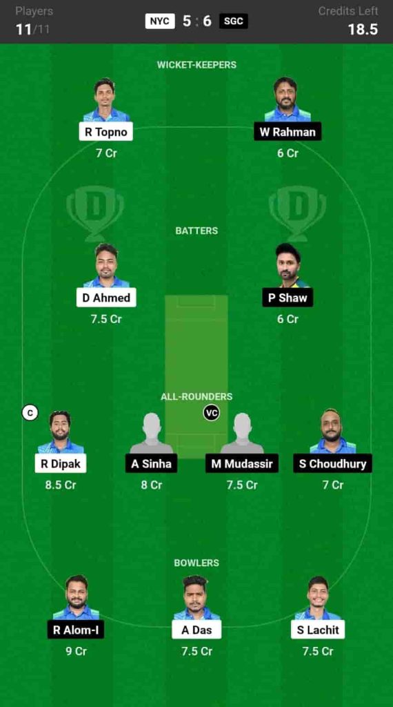 NYC vs SGC Dream11 Prediction Today Match 25 Pitch Report & Player Stats - Assam Men's T20 2024 