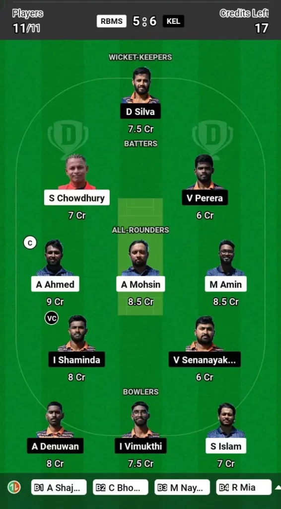 RBMS vs KEL Dream11 Team Prediction Today Match