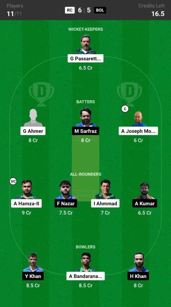 RC vs BOL Dream11 Prediction Today Match 52 Pitch Report & Player Stats - ECS Italy T10, Rome 2024