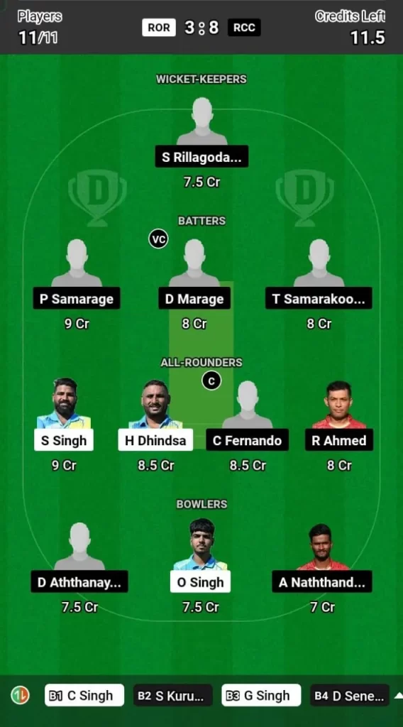 ROR vs RCC Dream11 Team Prediction Today Match