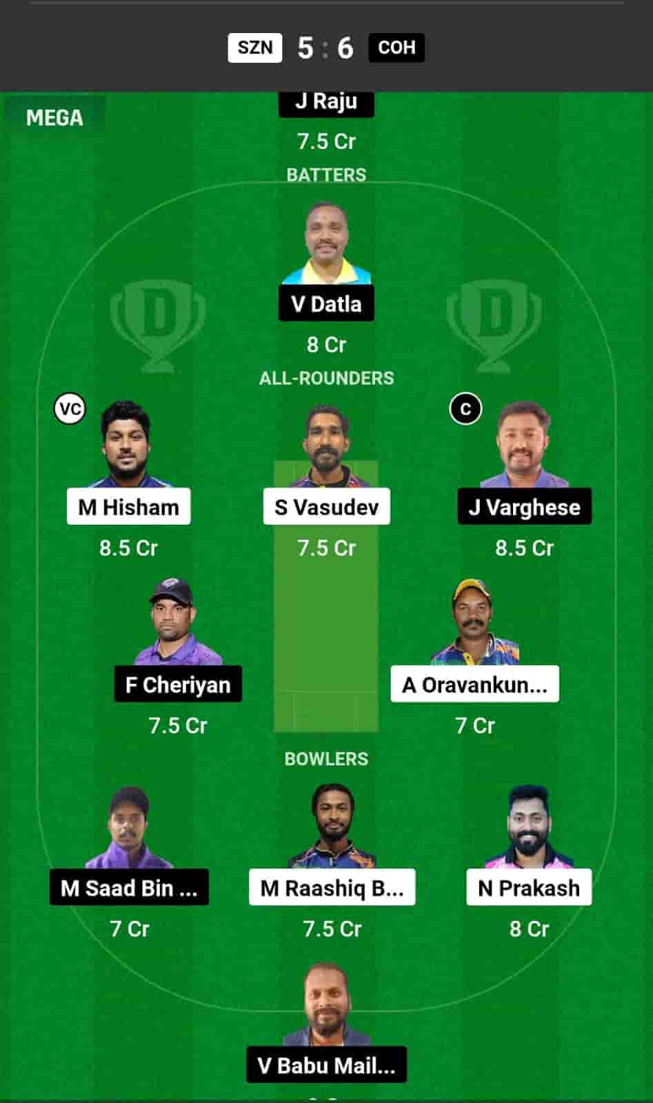 SZN vs COH Dream11 Team Prediction