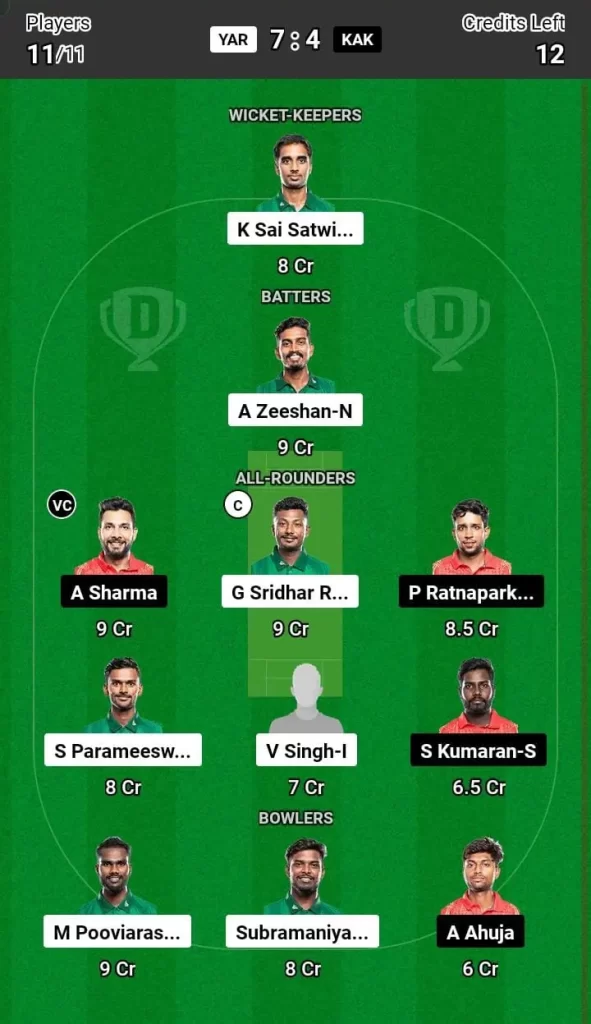 YAR vs KAK Dream11 Team Prediction Today Match