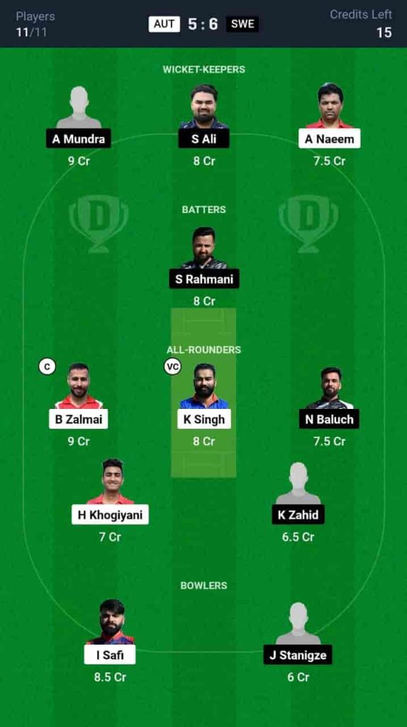 AUT vs SWE Dream11 Prediction Today Match 3 | ECI Austria Sweden T10 2024