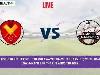 BB vs DW Live Cricket Score — The Bulawayo Brave Jaguars (BB) vs Durban Wolves (DW) Match 8 in the Zim Afro T10 2024